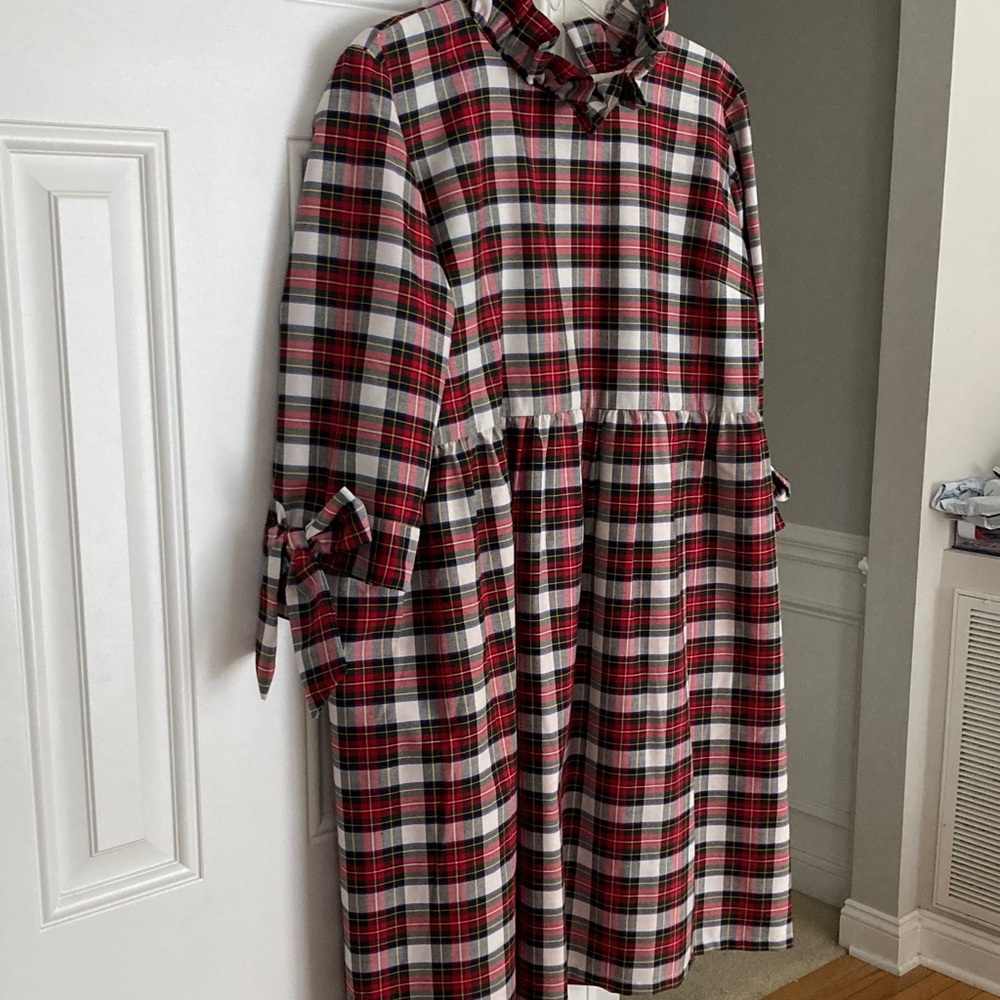 Elizabeth Wilson Designs Judy Lanien Dress in Ivory Tartan. Size Medium - Picture 5 of 12